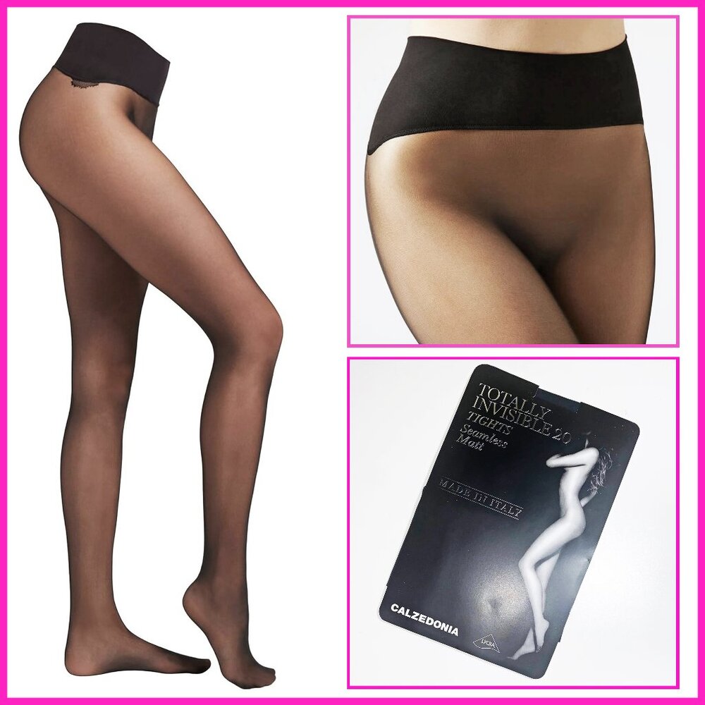 NEW CALZEDONIA "TOTALLY INVISIBLE" MEDIUM SEAMLESS BLACK PANTYHOSE